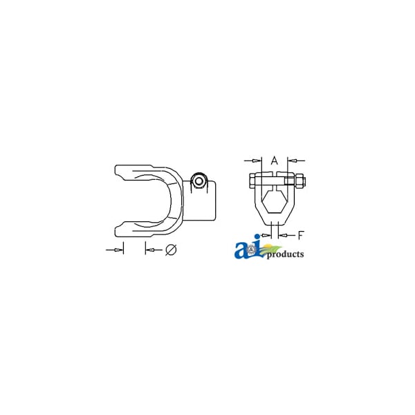 Implement Yoke, Hex Bore 1 1/4" w/ Interfering Clamp Bolt 5" x4" x3"